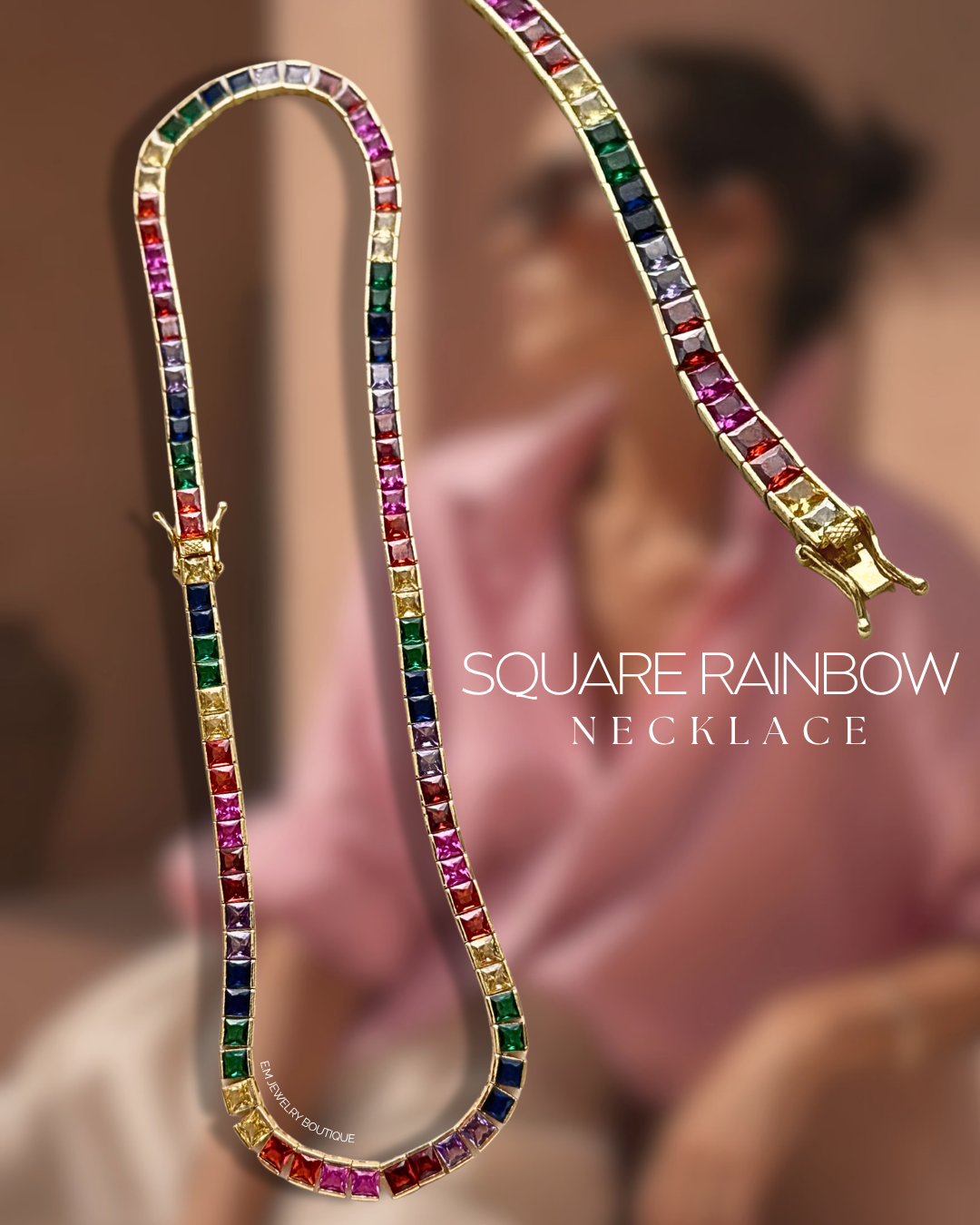 SQUARE RAINBOW TENNIS NECKLACE