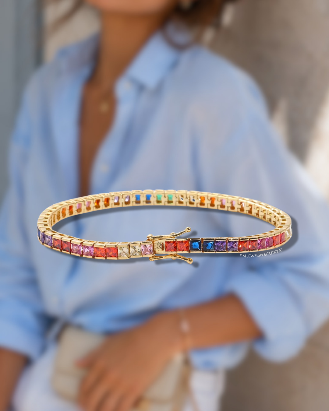 SQUARE RAINBOW TENNIS BRACELET