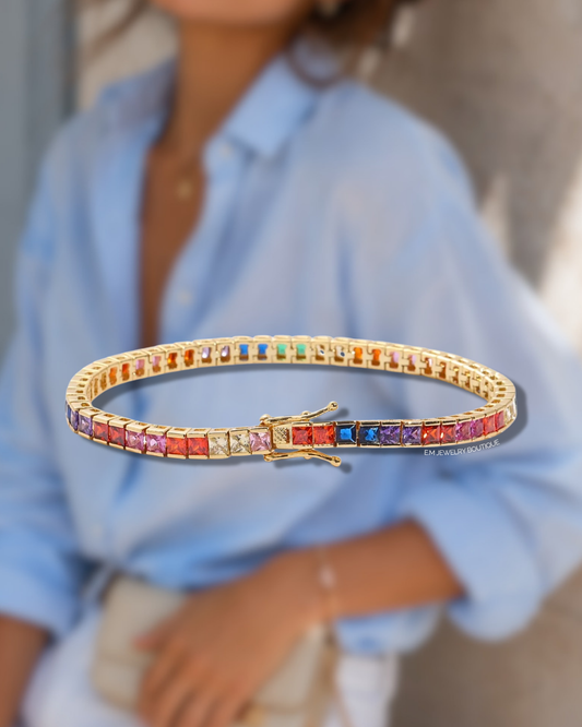 SQUARE RAINBOW TENNIS BRACELET